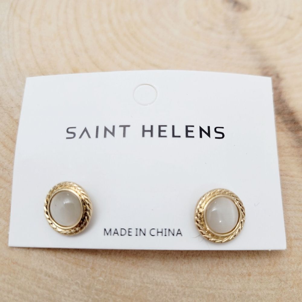 Brand New Saint Helens Gold With Cat Eye Stone Earrings